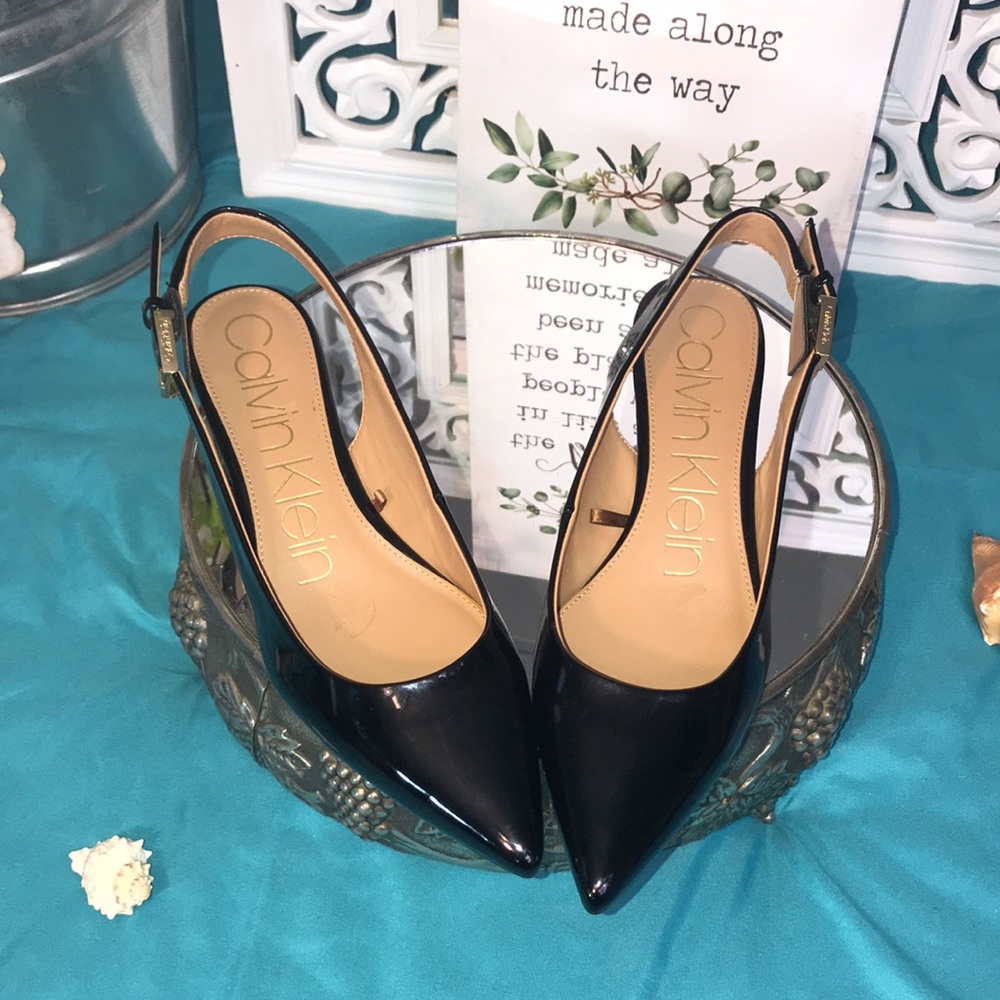 NWOT Calvin Klein beautiful black open kitten heels
